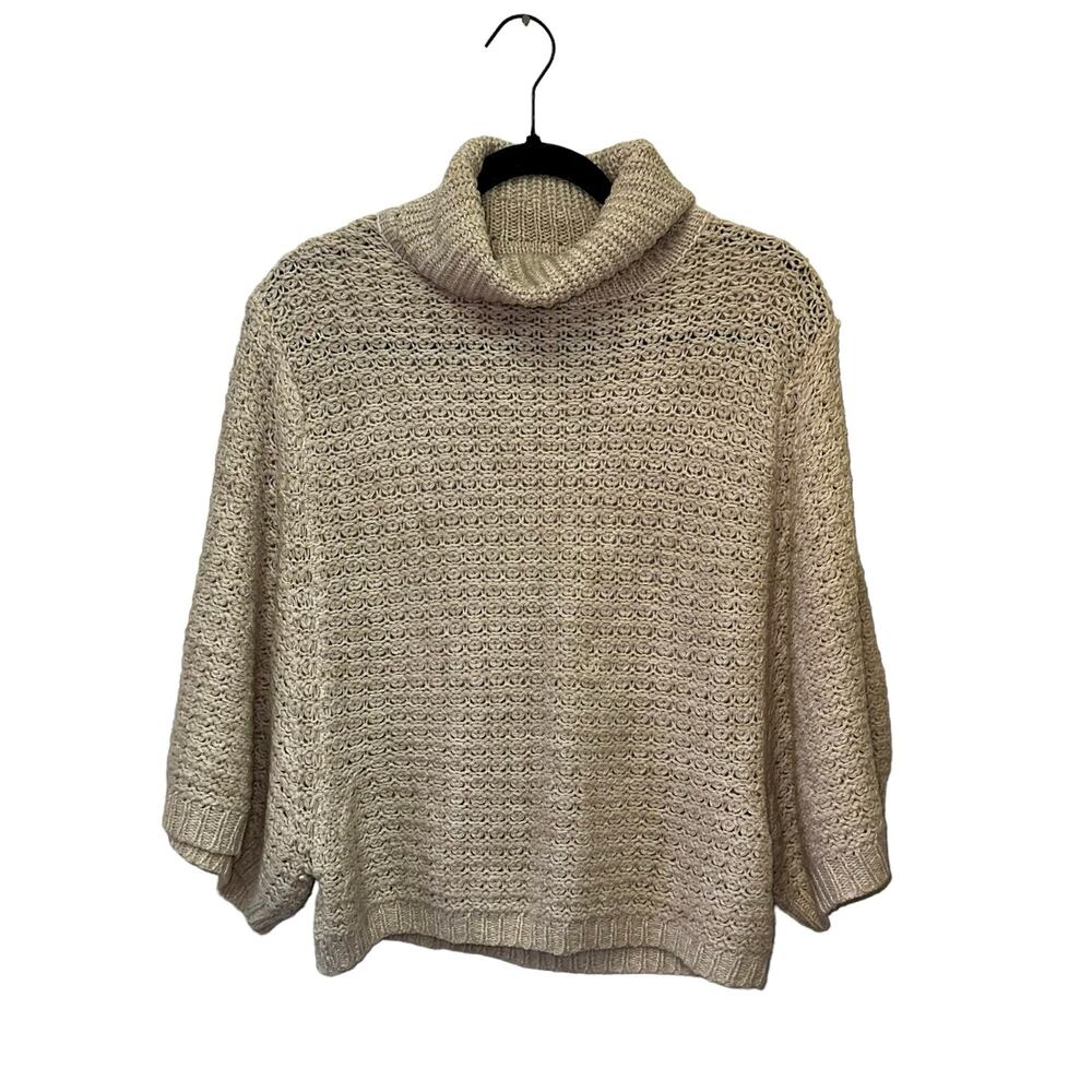 Poof Excellence Chunky Knit Turtleneck Sweater Large Beige Dolman Sleeve Cozy